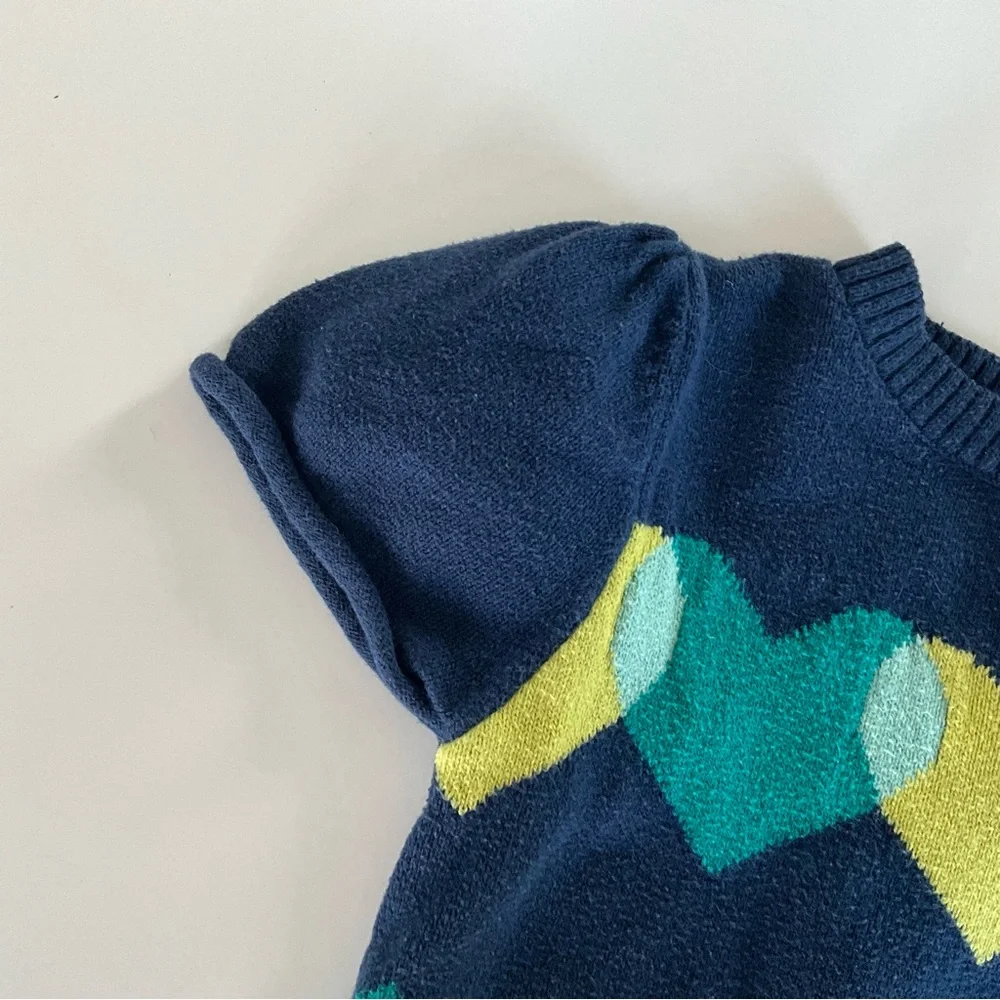 Crazy 8 Navy Dress with Teal and Lime Heart Pattern Girls Size 4T